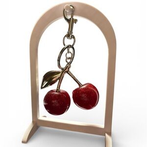 Red Glitter Cherry Keychain or Bag Charm with Silver Hardware